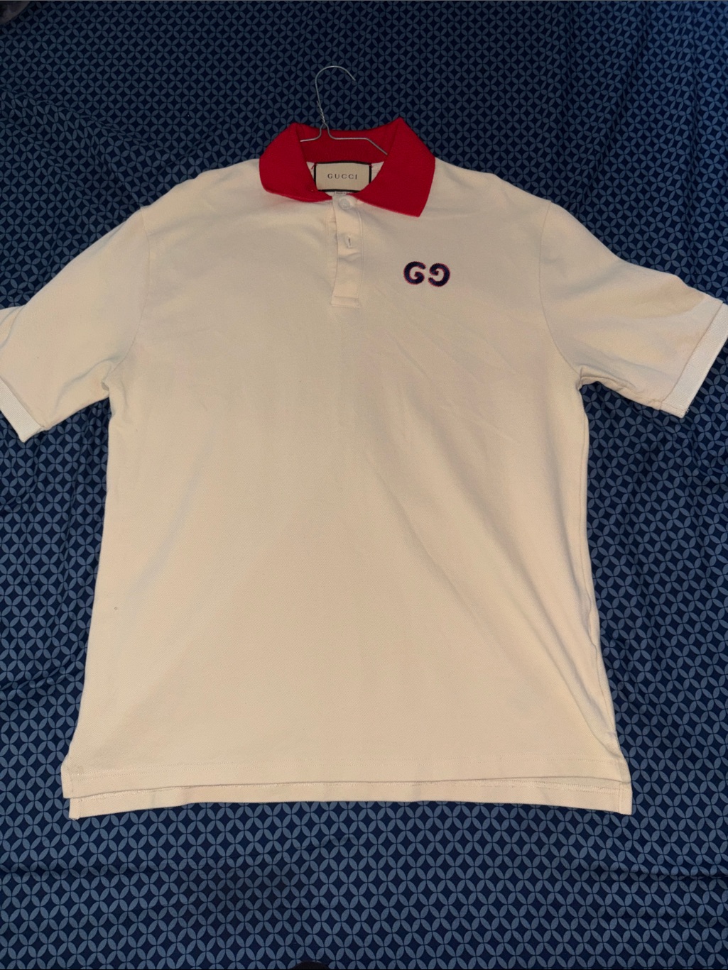 Gucci White Polo With Red Collar And Purple Gg Emblem